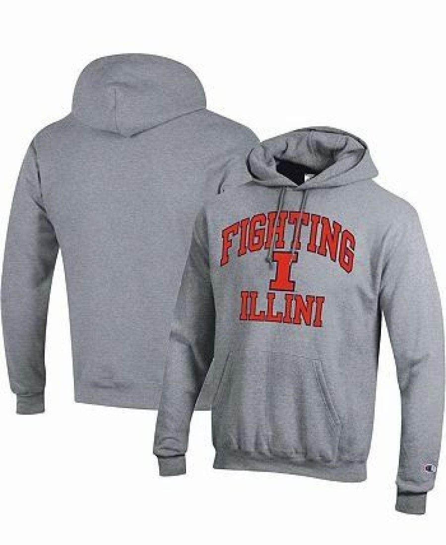 Sports Fan Shop * | Champion Men'S Illinois Fighting Illini High Motor Pullover Hoodie Heather Gray