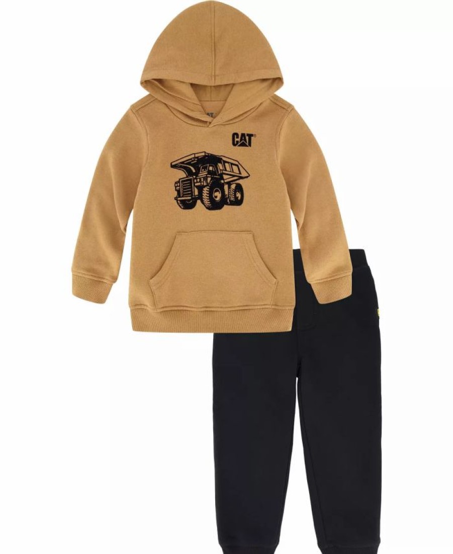 Kids * | Caterpillar Toddler Boys R Signature Pullover Hoodie With Fleece Joggers Set, 2 Piece Light Brown