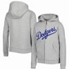 Sports Fan Shop * | Outerstuff Youth Boys Los Angeles Dodgers Wordmark Full-Zip Fleece Hoodie Heather Gray