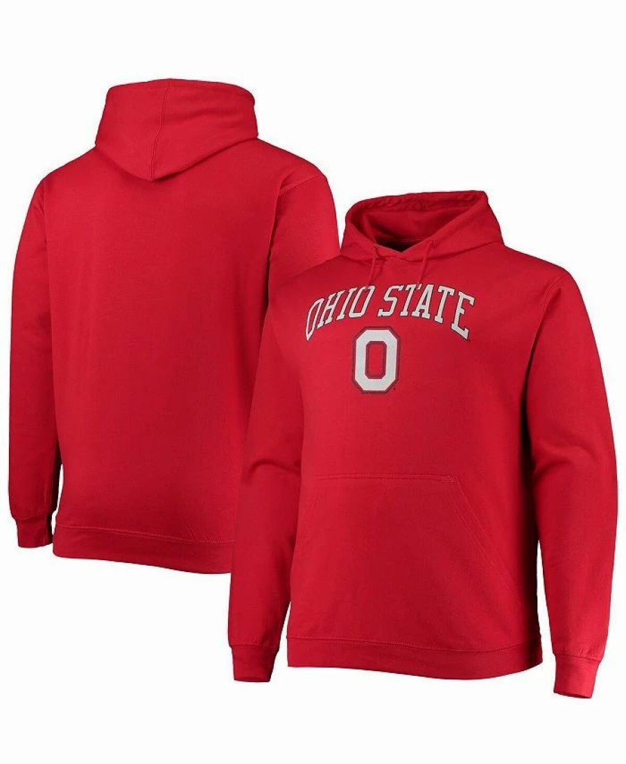 Sports Fan Shop * | Champion Men'S Ohio State Buckeyes Big And Tall Arch Over Logo Powerblend Pullover Hoodie Scarlet