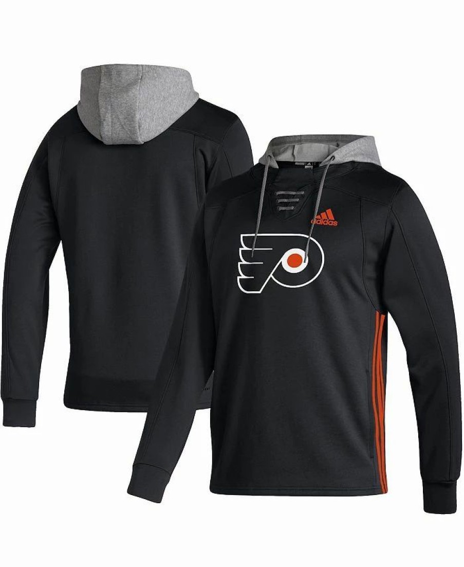 Sports Fan Shop * | Adidas Men'S Philadelphia Flyers Skate Lace Aeroready Pullover Hoodie Black