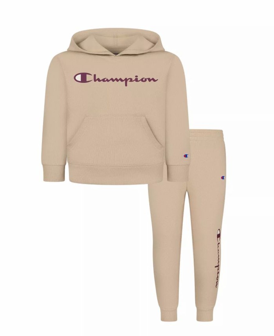 Kids * | Champion Little Boys Essential Script Fleece Hoodie And Joggers, 2 Piece Set