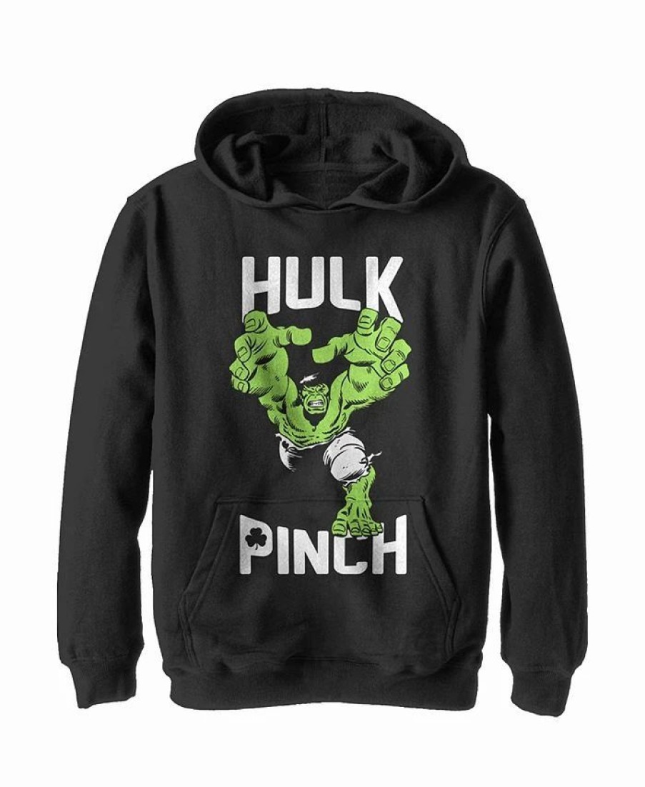 Kids * | Marvel Boy'S St. Patrick'S Day Pinching Hulk Child Pull Over Hoodie Black