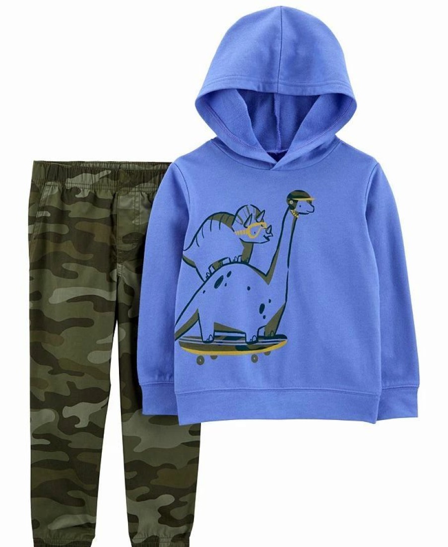 Kids * | Carter'S Toddler Boys Dinosaur Hoodie And Joggers, 2 Piece Set Blue