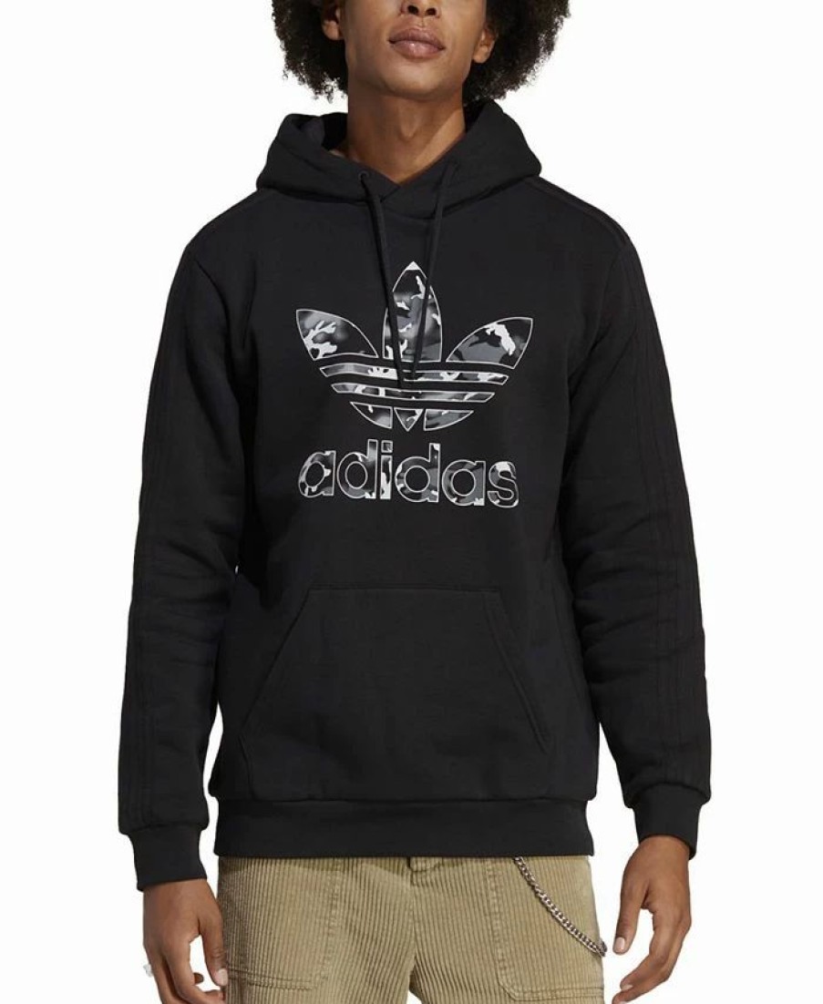 Activewear * | Adidas Men'S Camo Logo Long-Sleeve Hoodie Black