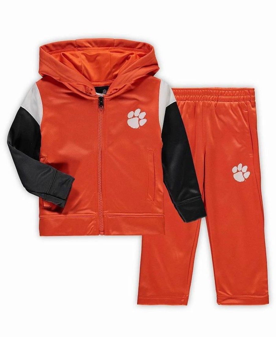 Sports Fan Shop * | Outerstuff Toddler Boys Clemson Tigers Poly Fleece Full-Zip Hoodie And Pants Set Orange