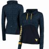 Sports Fan Shop * | Women'S West Virginia Mountaineers Scaled Cowl Neck Pullover Hoodie Navy