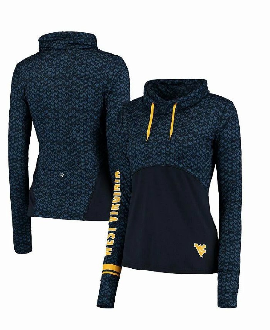 Sports Fan Shop * | Women'S West Virginia Mountaineers Scaled Cowl Neck Pullover Hoodie Navy