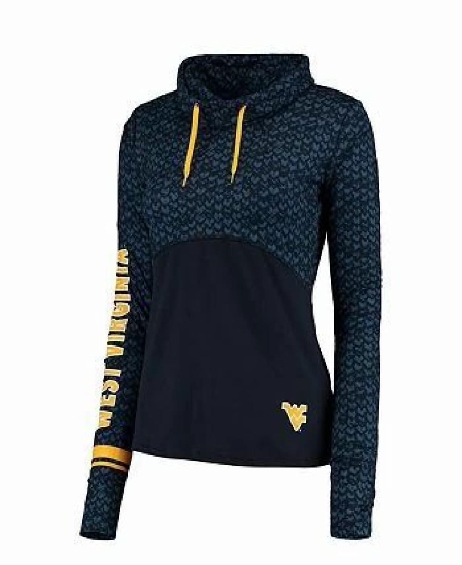 Sports Fan Shop * | Women'S West Virginia Mountaineers Scaled Cowl Neck Pullover Hoodie Navy