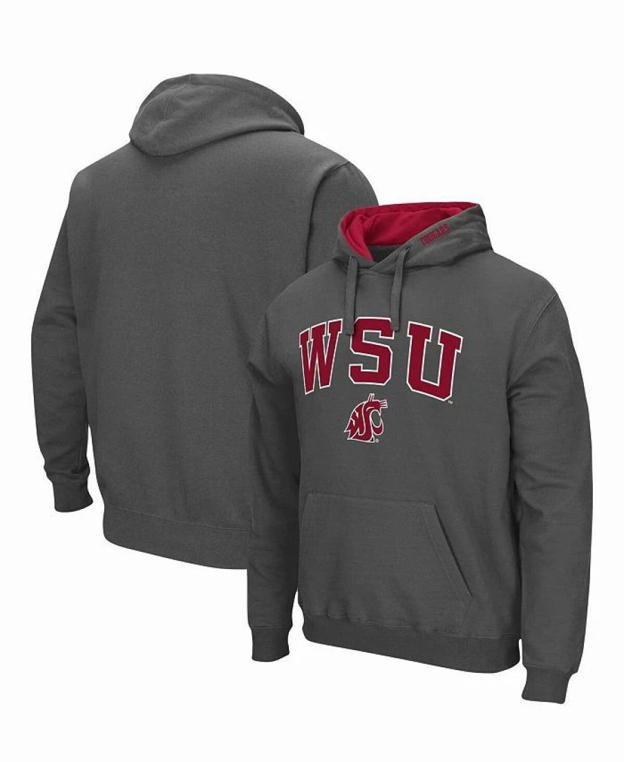 Sports Fan Shop * | Men'S Washington State Cougars Arch & Logo 3.0 Pullover Hoodie Charcoal