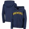 Sports Fan Shop * | Outerstuff Boys Youth Milwaukee Brewers Team Color Wordmark Full-Zip Hoodie Navy