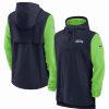 Sports Fan Shop * | Nike Men'S College Seattle Seahawks Sideline Player Quarter-Zip Hoodie Jacket Navy, Neon Green