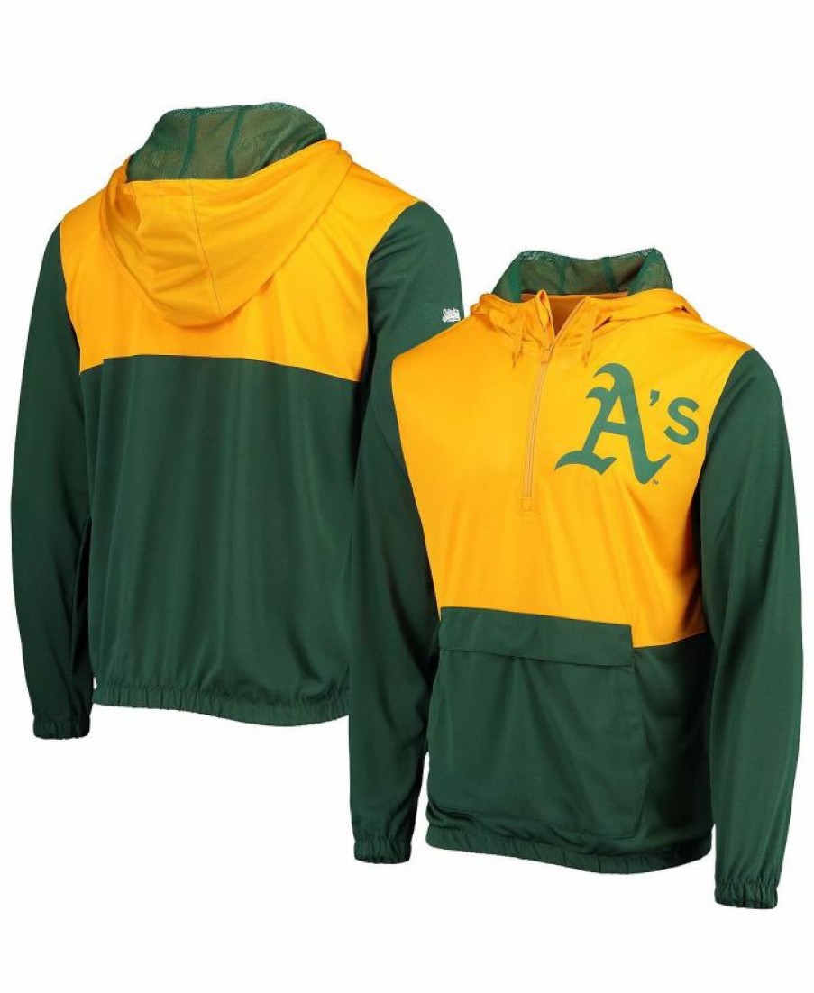 Sports Fan Shop * | Men'S Oakland Athletics Anorak Half-Zip Hoodie Green, Gold