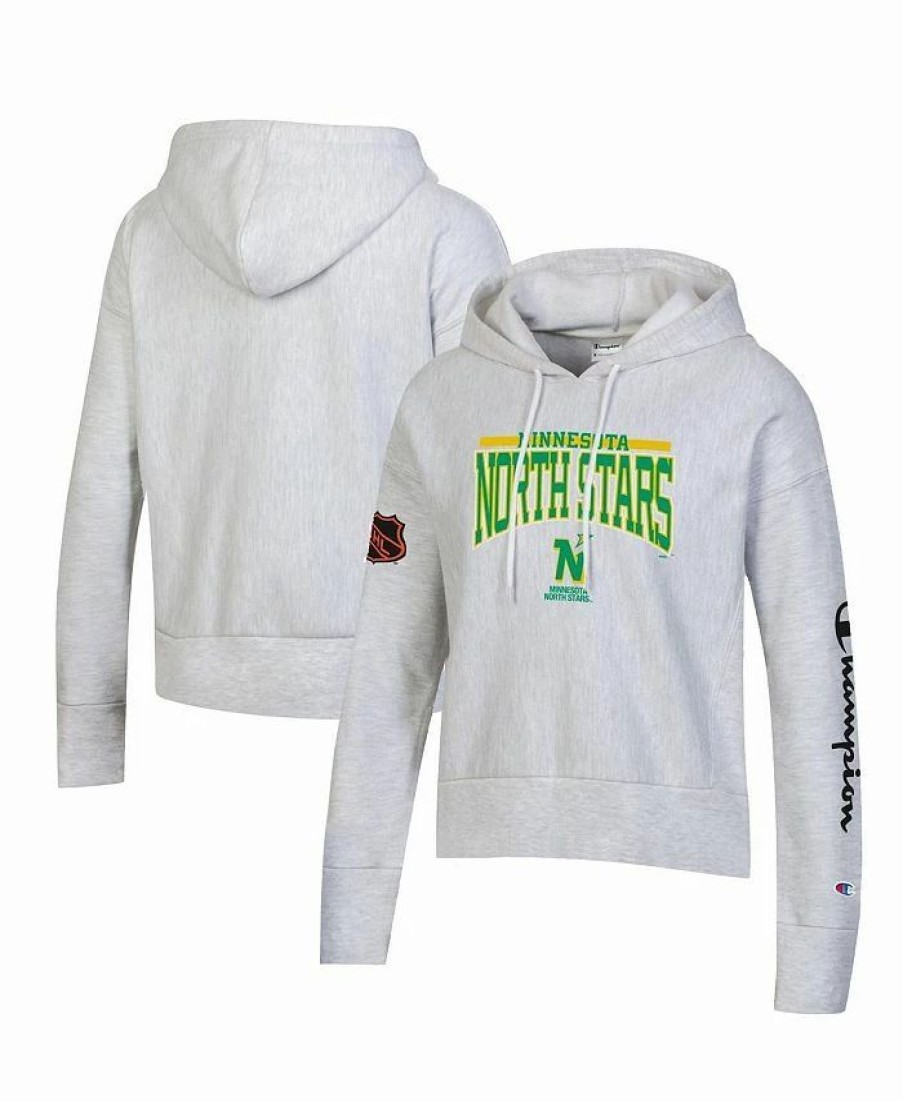 Sports Fan Shop * | Champion Women'S Minnesota North Stars Reverse Weave Pullover Hoodie Heathered Gray