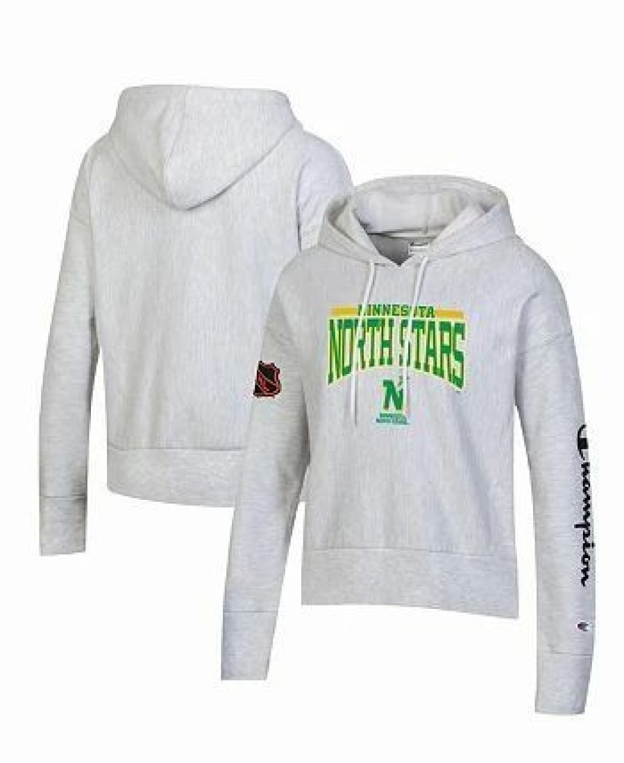 Sports Fan Shop * | Champion Women'S Minnesota North Stars Reverse Weave Pullover Hoodie Heathered Gray