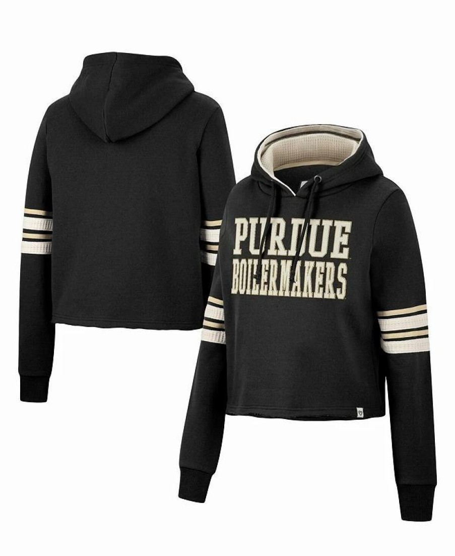 Sports Fan Shop * | Women'S Purdue Boilermakers Retro Cropped Pullover Hoodie Black