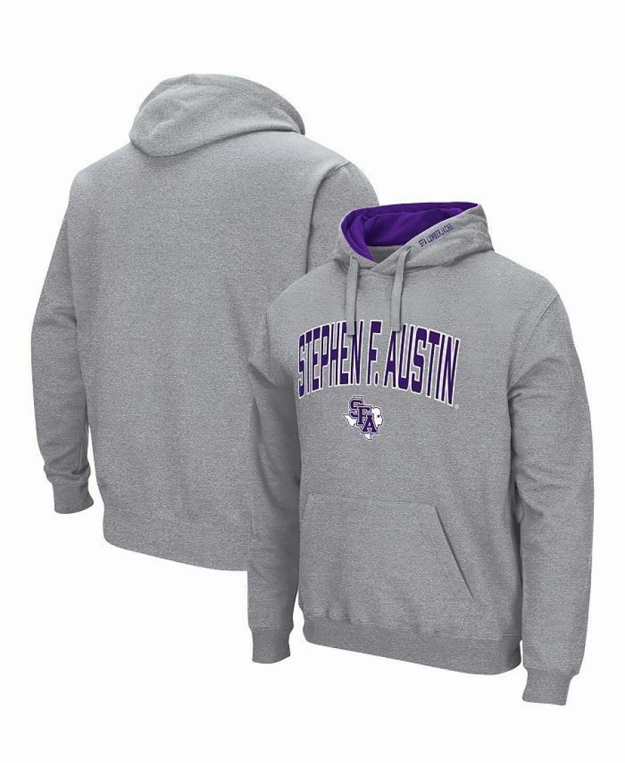 Sports Fan Shop * | Men'S Stephen F Austin Lumberjacks Arch And Logo Pullover Hoodie Heathered Gray