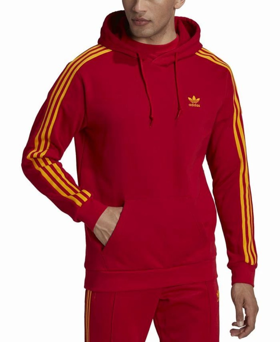 Activewear * | Adidas Men'S Football Nations 3-Stripes Regular-Fit French Terry Hoodie Red/Gold