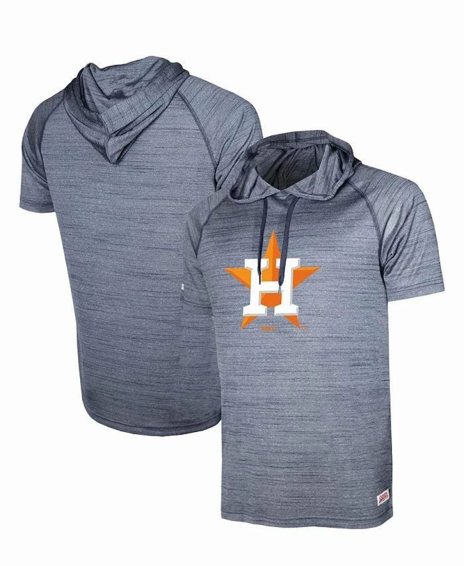 Sports Fan Shop * | Men'S Houston Astros Raglan Short Sleeve Pullover Hoodie Heathered Navy