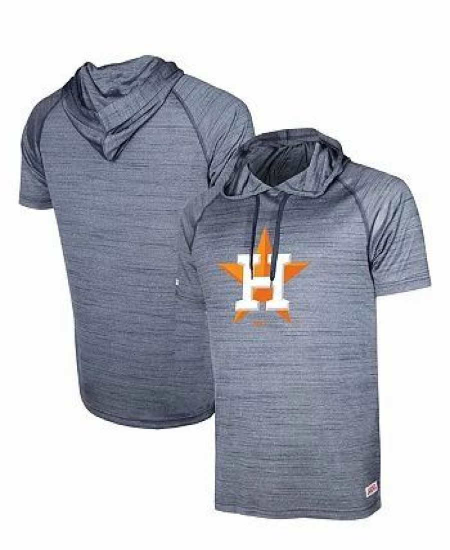 Sports Fan Shop * | Men'S Houston Astros Raglan Short Sleeve Pullover Hoodie Heathered Navy