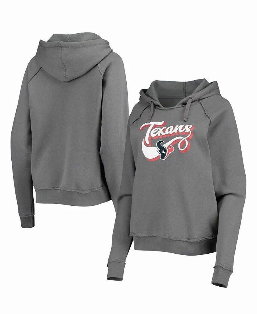 Sports Fan Shop * | New Era Women'S Houston Texans Script Fleece Raglan Pullover Hoodie Gray