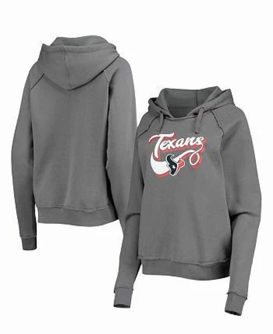 Sports Fan Shop * | New Era Women'S Houston Texans Script Fleece Raglan Pullover Hoodie Gray