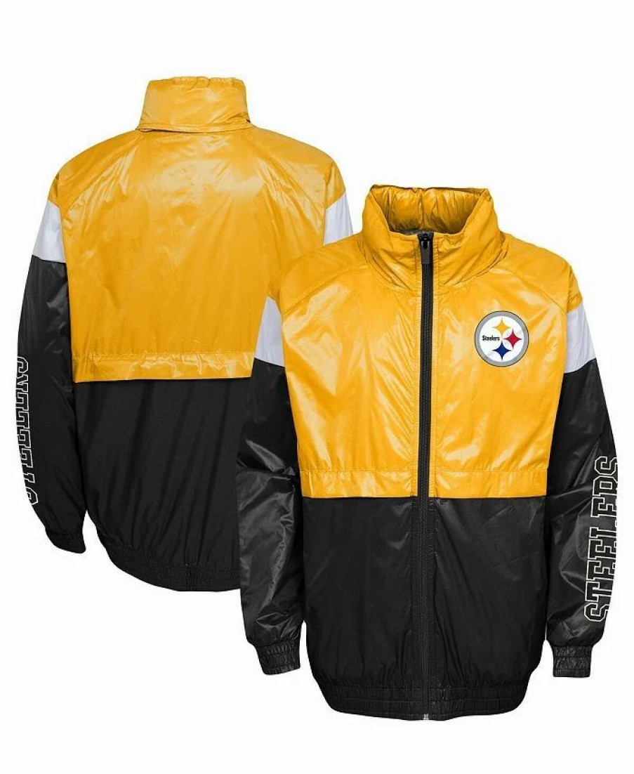 Sports Fan Shop * | Outerstuff Youth Boys Pittsburgh Steelers Goal Line Stance Full-Zip Hoodie Windbreaker Gold, Black