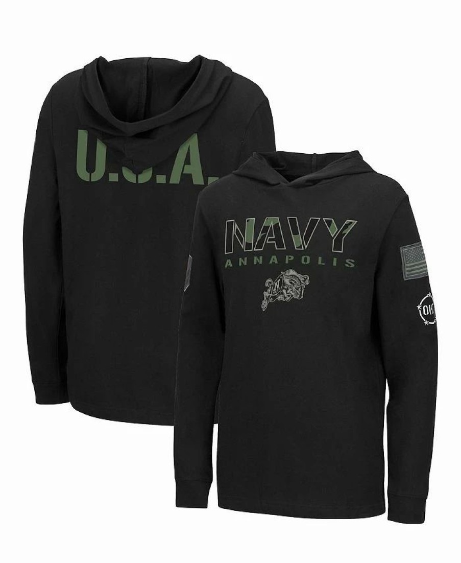 Sports Fan Shop * | Boys Youth Navy Midshipmen Oht Military-Inspired Appreciation Tango Long Sleeve Hoodie T-Shirt Black