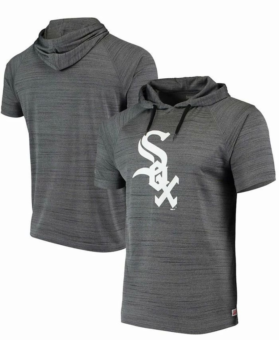 Sports Fan Shop * | Men'S Chicago White Sox Raglan Short Sleeve Pullover Hoodie Heather Black