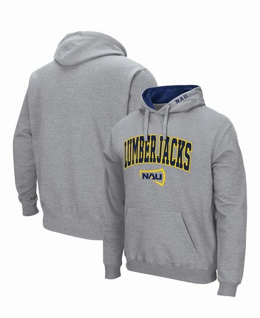 Sports Fan Shop * | Men'S Northern Arizona Lumberjacks Arch And Logo Pullover Hoodie Heathered Gray