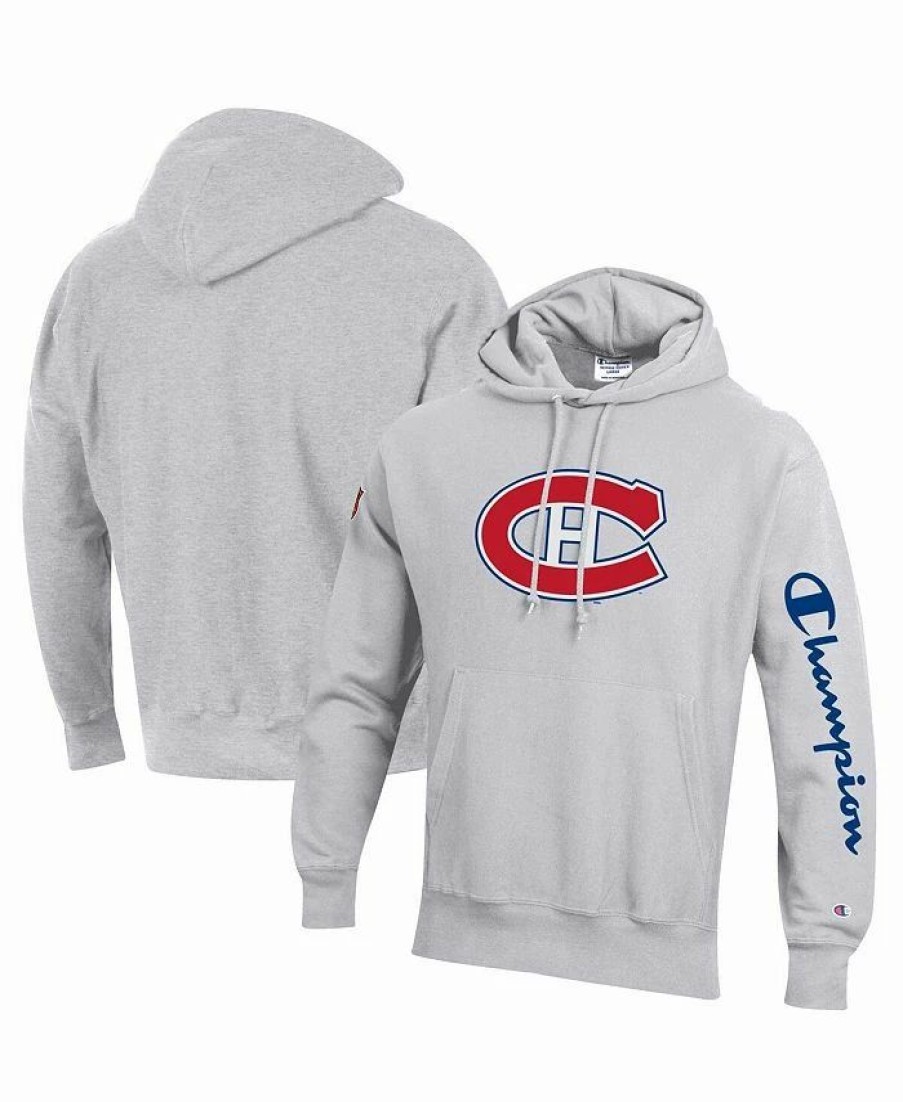 Sports Fan Shop * | Champion Men'S Montreal Canadiens Reverse Weave Pullover Hoodie Heathered Gray