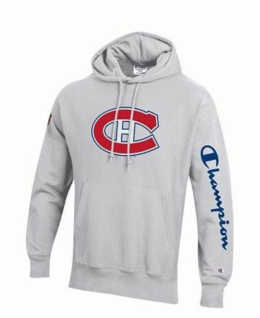 Sports Fan Shop * | Champion Men'S Montreal Canadiens Reverse Weave Pullover Hoodie Heathered Gray