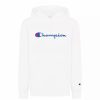 Kids * | Champion Little Girls Classic Script Fleece Hoodie White