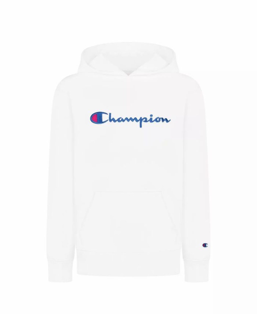 Kids * | Champion Little Girls Classic Script Fleece Hoodie White