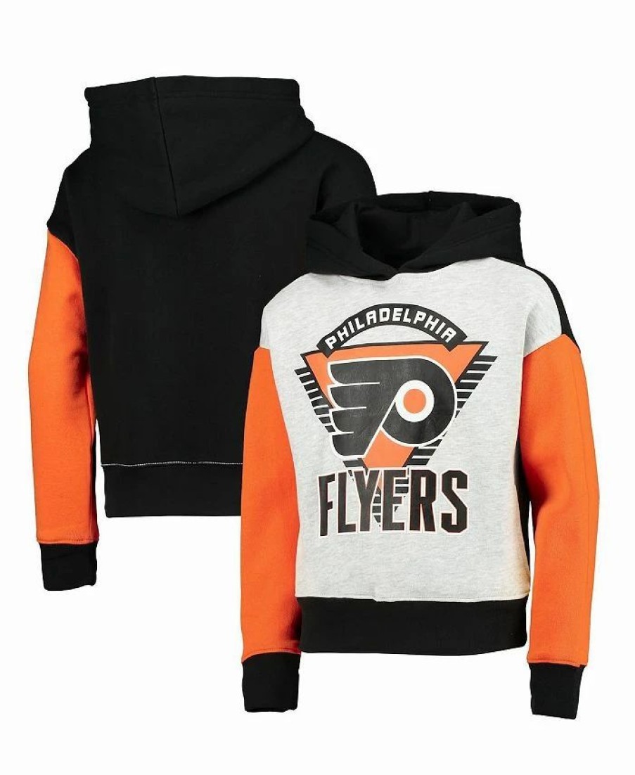 Sports Fan Shop * | Outerstuff Girls Youth Philadelphia Flyers Let'S Get Loud Pullover Hoodie Heathered Gray, Black