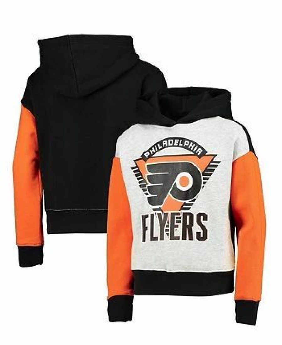 Sports Fan Shop * | Outerstuff Girls Youth Philadelphia Flyers Let'S Get Loud Pullover Hoodie Heathered Gray, Black