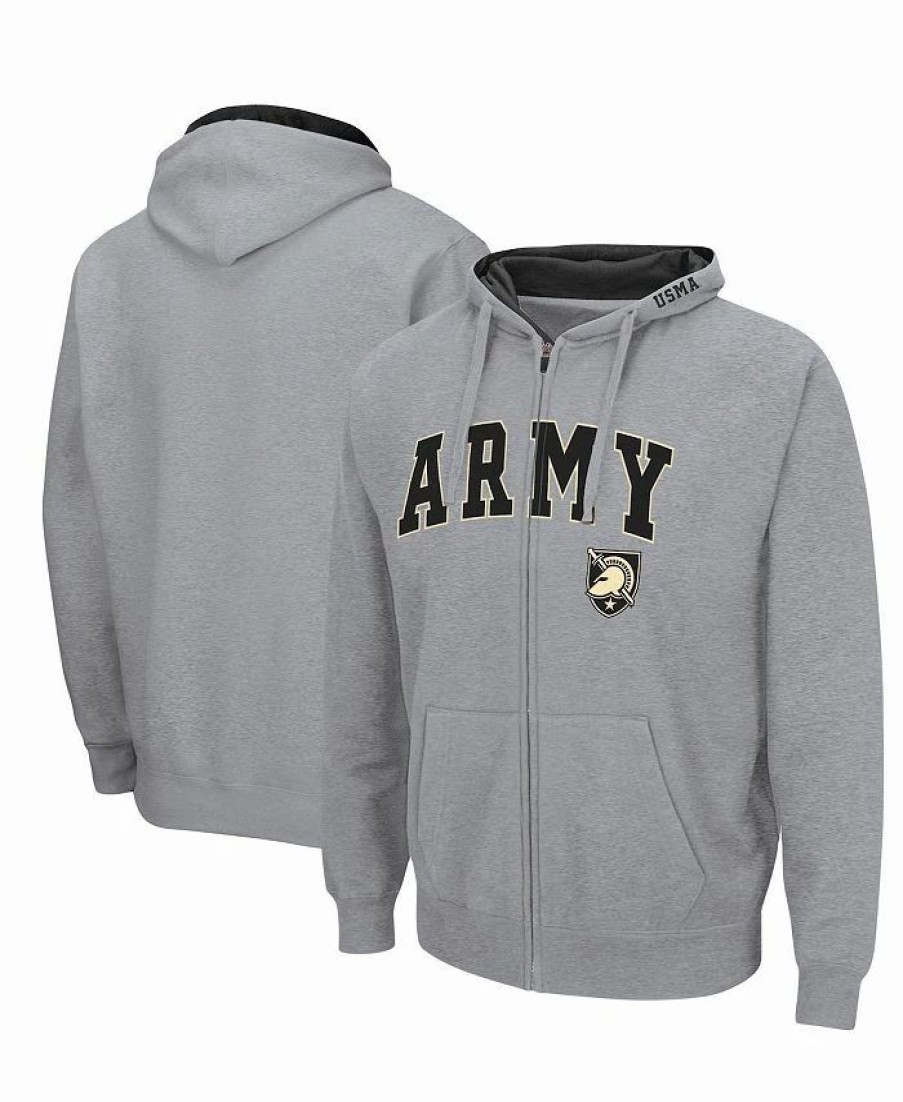 Sports Fan Shop * | Men'S Army Black Knights Arch & Logo 3.0 Full-Zip Hoodie Heathered Gray