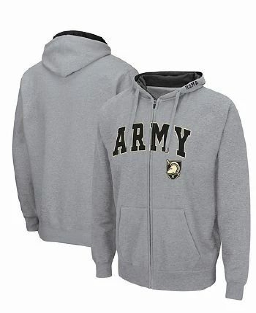 Sports Fan Shop * | Men'S Army Black Knights Arch & Logo 3.0 Full-Zip Hoodie Heathered Gray