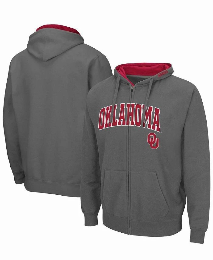 Sports Fan Shop * | Men'S Oklahoma Sooners Arch & Team Logo 3.0 Full-Zip Hoodie Charcoal