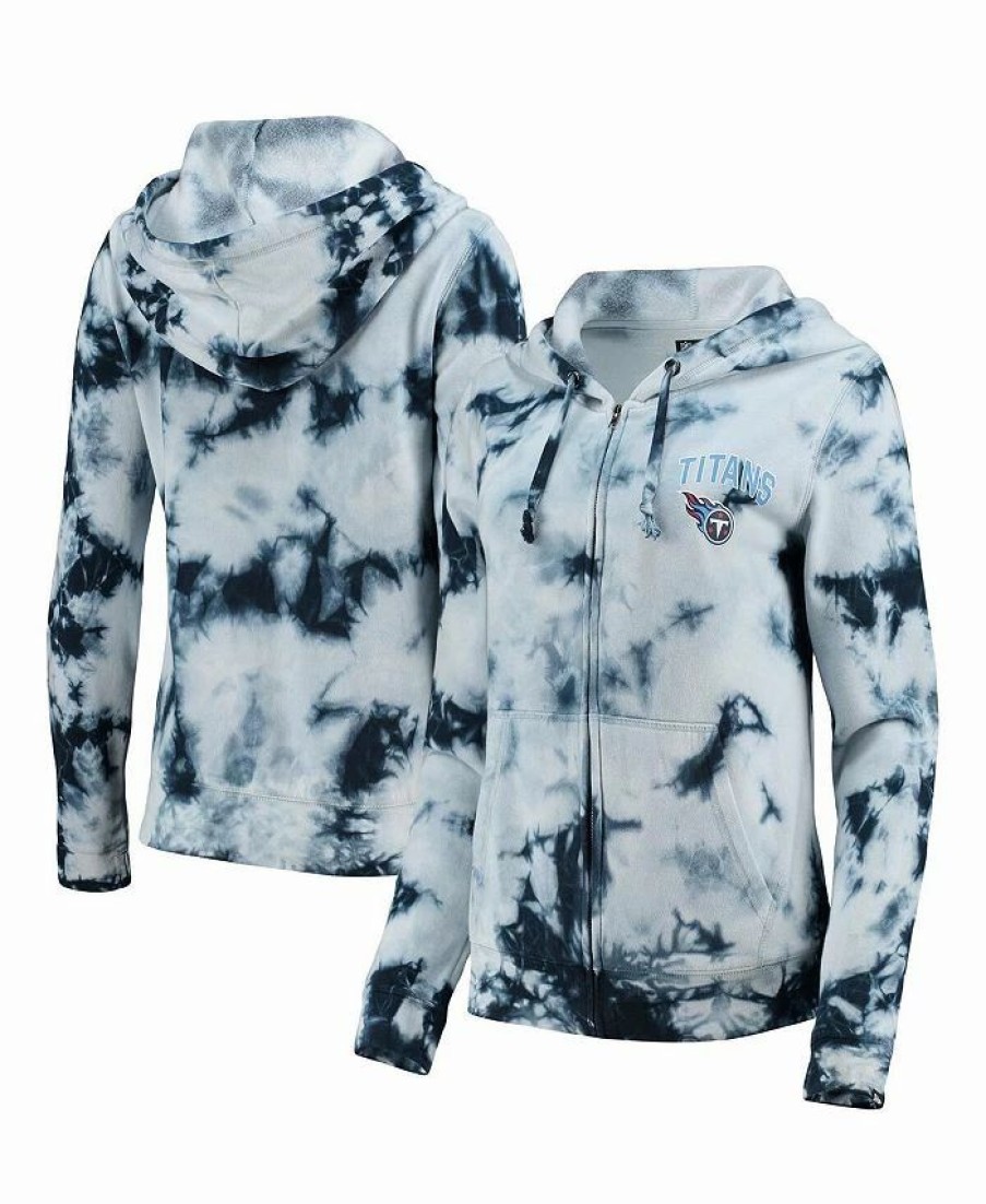 Sports Fan Shop * | New Era Women'S Tennessee Titans Tie-Dye Fleece Full-Zip Hoodie Navy