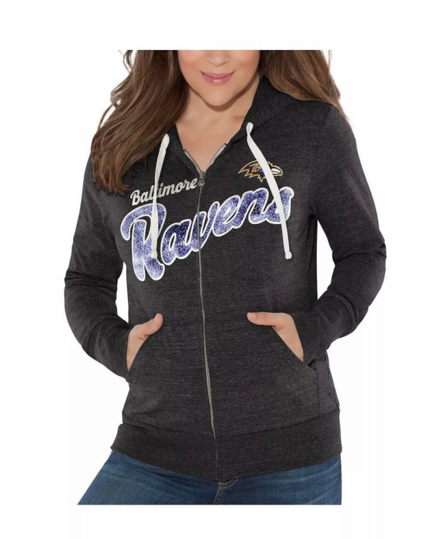 Sports Fan Shop * | Women'S By Alyssa Milano Baltimore Ravens All American Full-Zip Hoodie Black