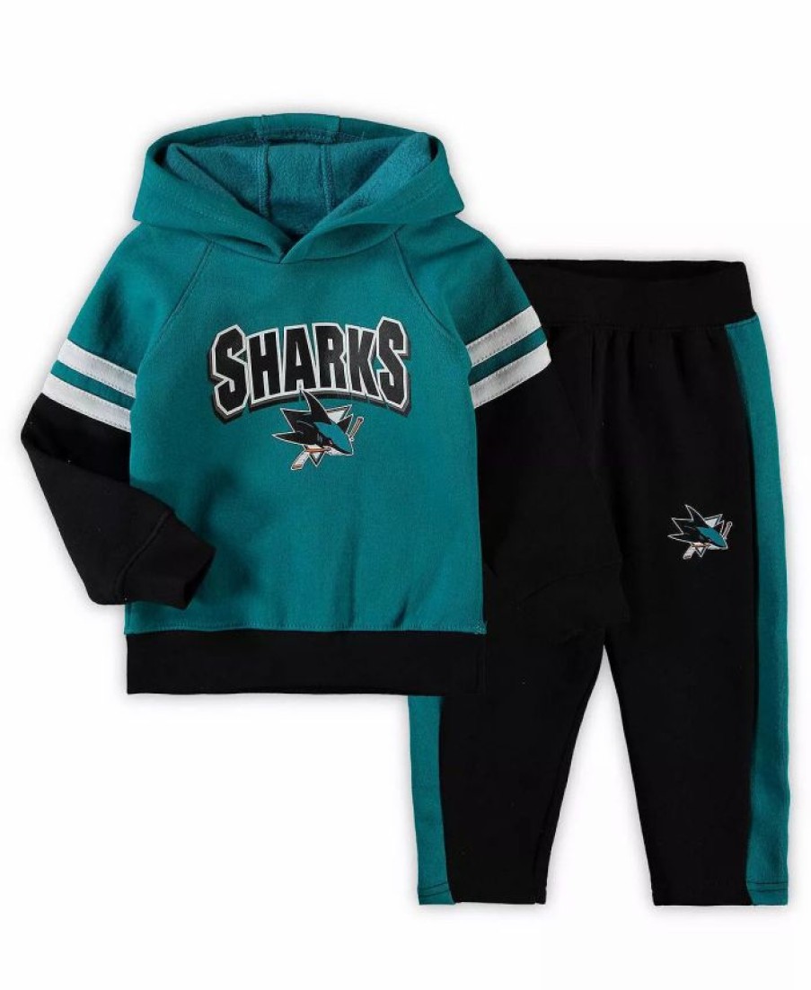 Sports Fan Shop * | Outerstuff Toddler Boys And Girls San Jose Sharks Miracle On Ice Raglan Pullover Hoodie And Pants Set Teal, Black