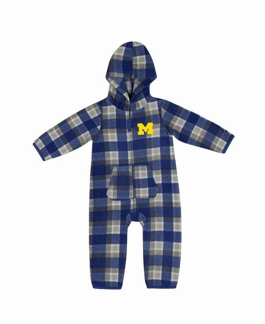 Sports Fan Shop * | Infant Boys And Girls Michigan Wolverines Farays Plaid Full-Zip Hoodie Jumper Navy, Gray