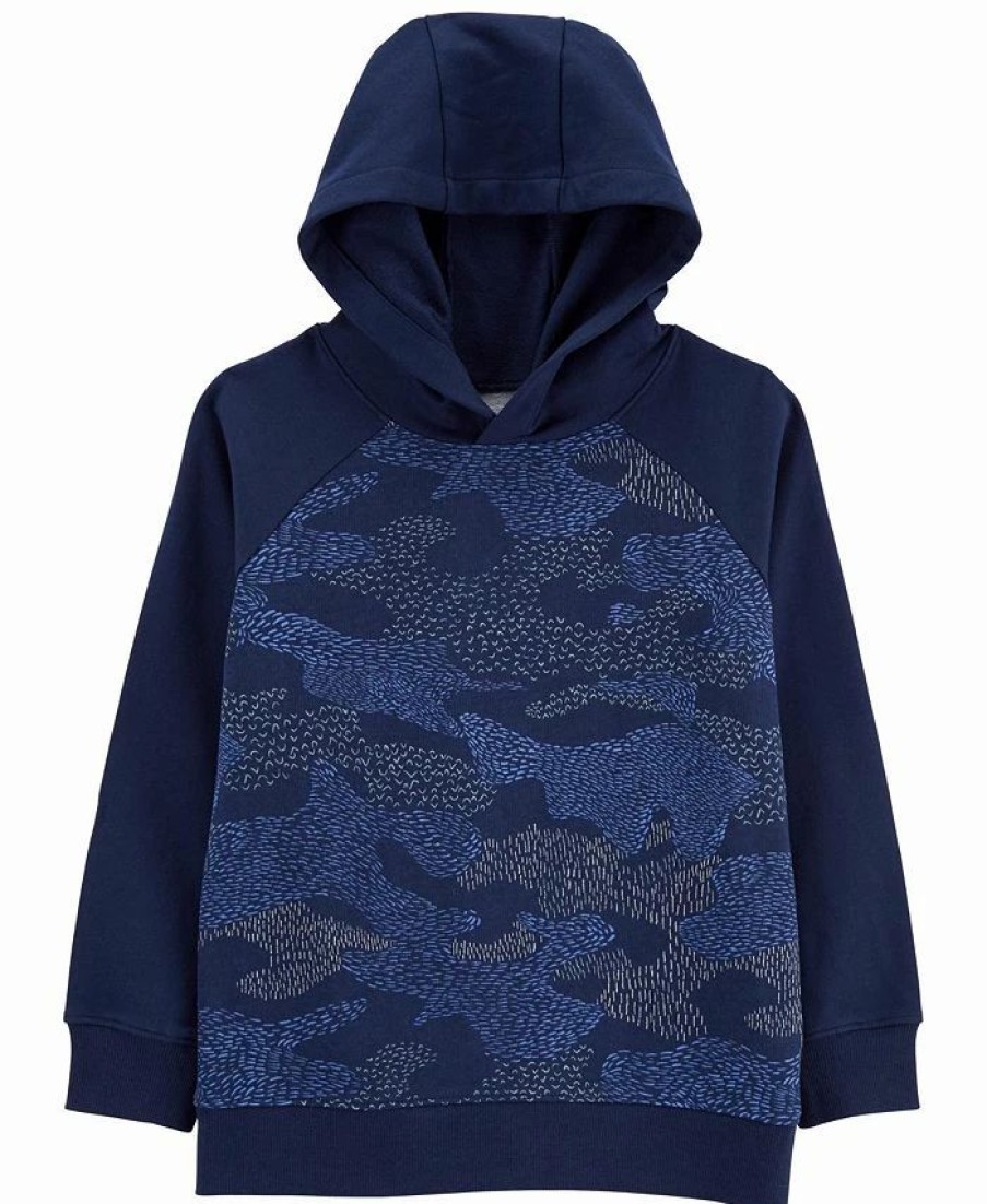 Kids * | Carter'S Big Boys Camo French Terry Pullover Hoodie Blue