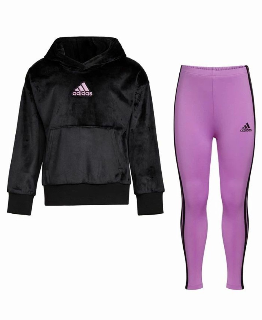 Kids * | Adidas Little Girls Silken Hoodie Pullover And Tight, 2 Piece Set