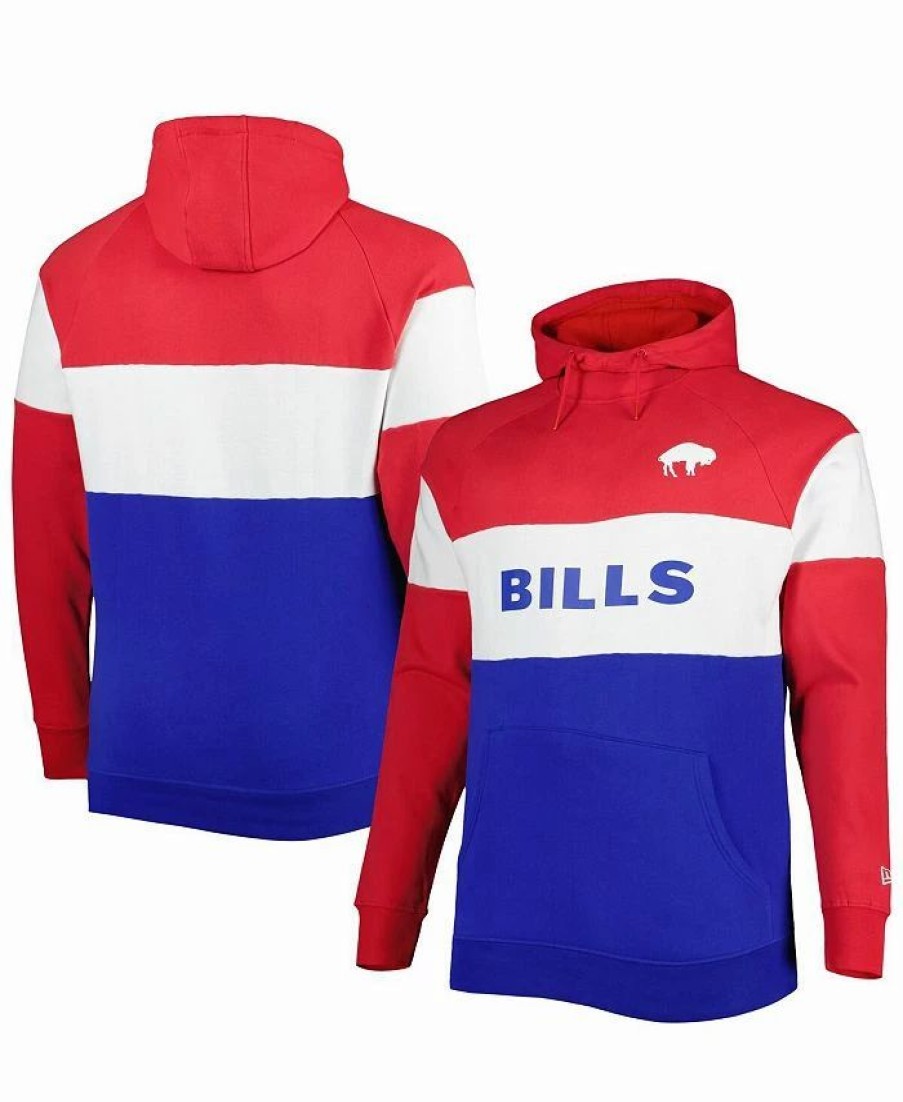 Sports Fan Shop * | New Era Men'S Buffalo Bills Big And Tall Throwback Colorblock Fleece Raglan Pullover Hoodie Royal