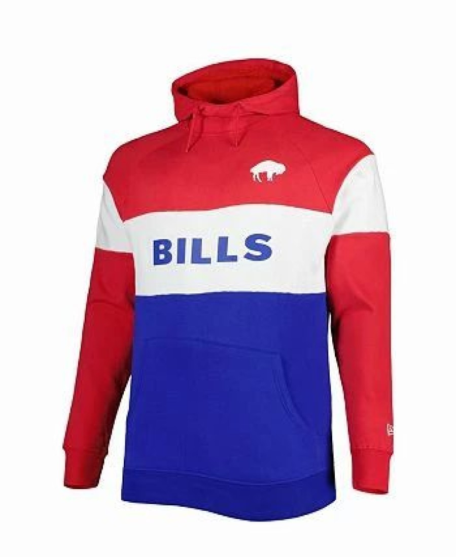 Sports Fan Shop * | New Era Men'S Buffalo Bills Big And Tall Throwback Colorblock Fleece Raglan Pullover Hoodie Royal