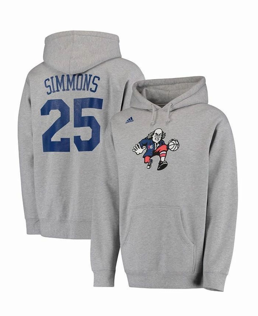 Sports Fan Shop * | Adidas Men'S Ben Simmons Philadelphia 76Ers Name And Number Pullover Hoodie Heathered Gray