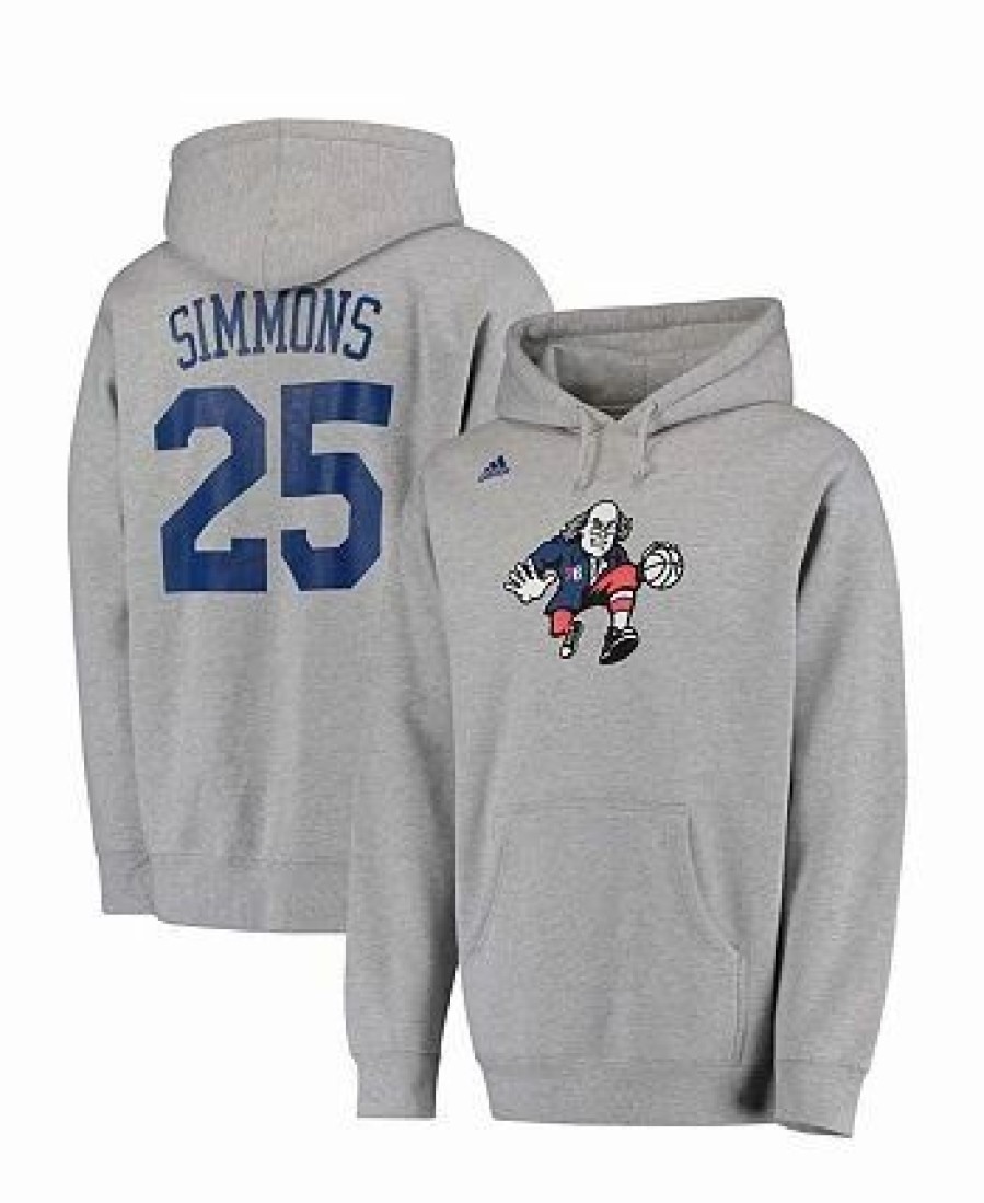 Sports Fan Shop * | Adidas Men'S Ben Simmons Philadelphia 76Ers Name And Number Pullover Hoodie Heathered Gray