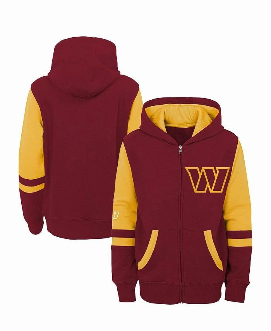 Sports Fan Shop * | Outerstuff Youth Boys Washington Commanders Logo Stadium Full-Zip Hoodie Burgundy